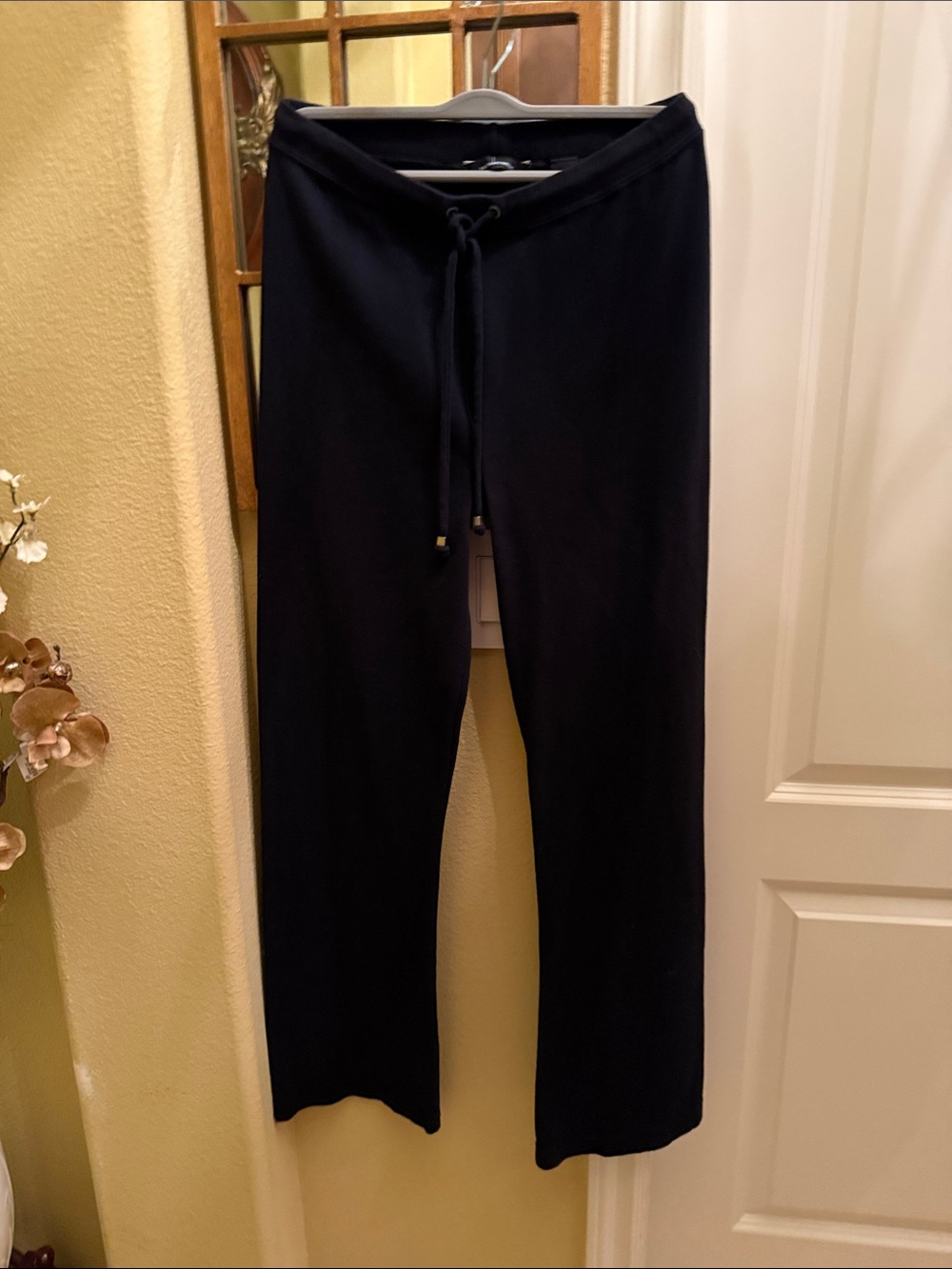 Moda International Black Drawstring Waist All Cotton Yoga Lounge Pants Small NEW